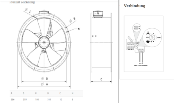Axial-Rohrventilator TXBR-315 ECOWATT